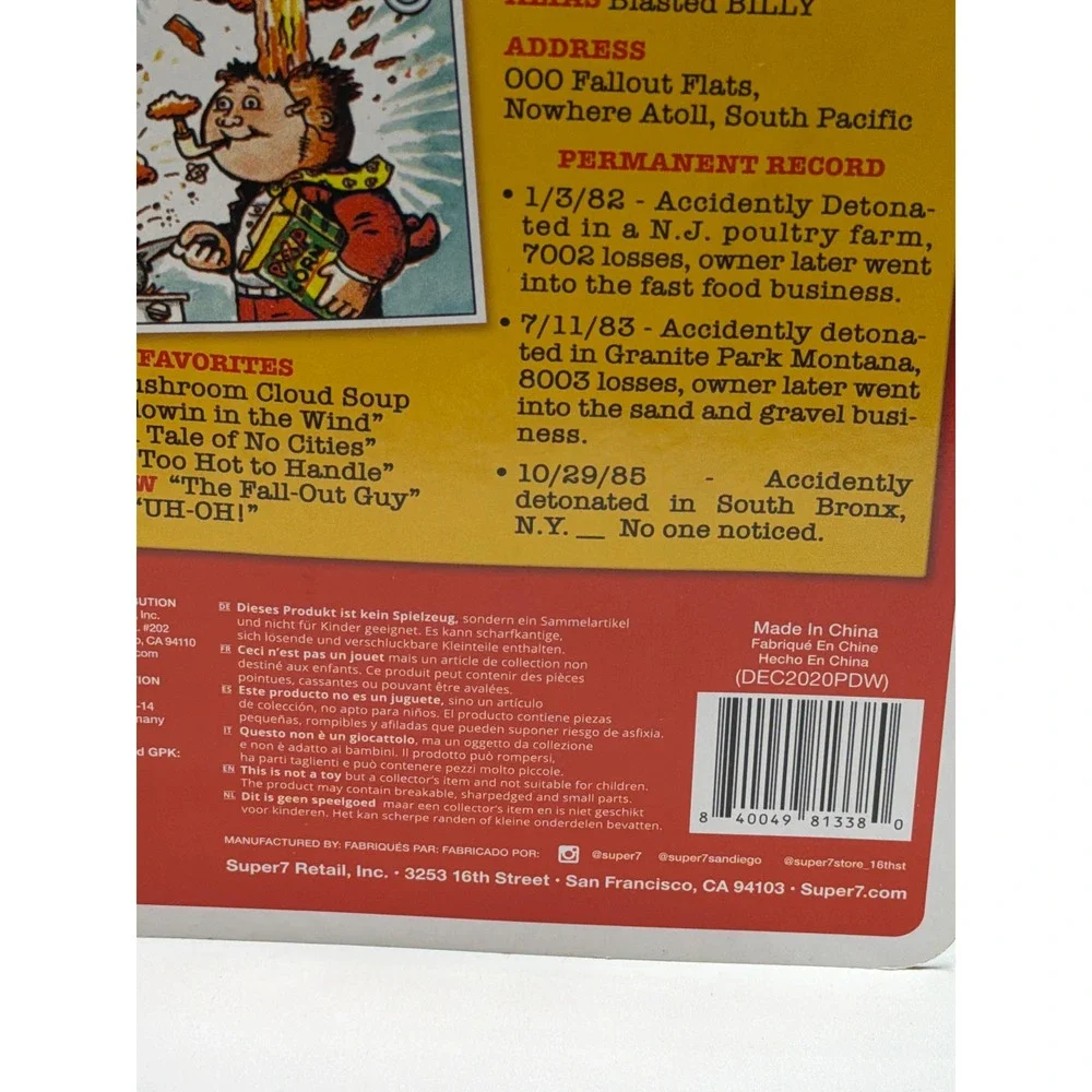 Super7 ReAction Garbage Pail Kids Adam Bomb Action Figure Blasted Billy GPK 2021